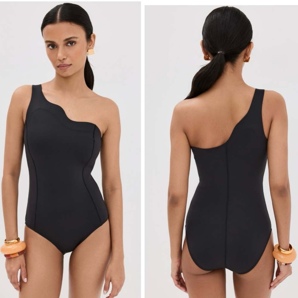 Staud Sea Starboard One Piece Swimsuit in Black Size Large